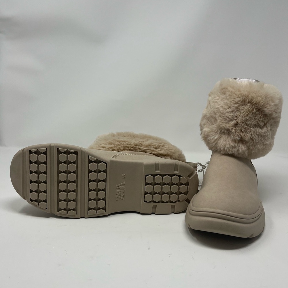 ZARA Furry Sheepskin Handmade Fetish High Heel Winter Snow Boots KIDS  SZ 33 - Picture 4 of 5